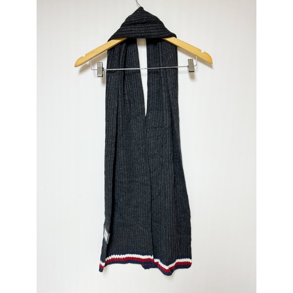 Tommy Hilfiger Mens Scarf Flag Edge Charcoal Gray Blue Red White 100% Acrylic